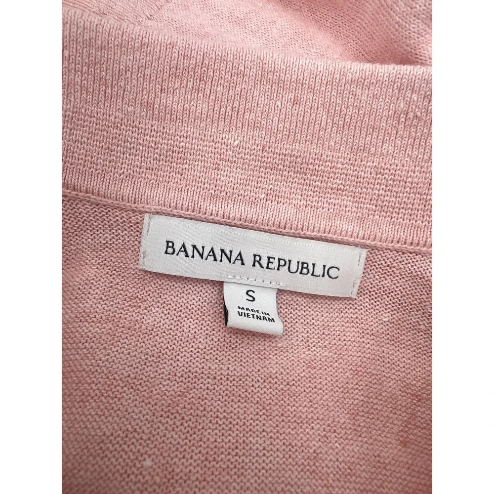 Banana Republic Men Size Small Pink Preppy Retro Linen Cotton Knit Polo